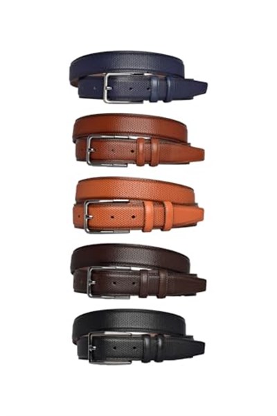 Goderi%100 Hakiki Deri, 5Li Mükemmel Set, Nokta Baskılı Kumaş Pantolon Kemeri 3.5 Cm_Noktalı 115 Cm