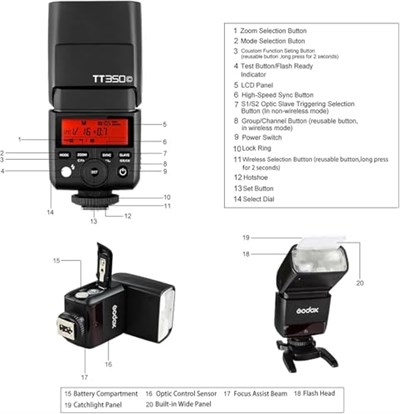 Godox Flaş cihazı TT350C sistem flaşı, Canon kameralar için, siyah