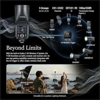 GODOX V100 N Kamera Flaşı, V100N 100 W Dokunmatik Ekran Flaş Cihazı, TTL HSS 1/8000s Speedlite, Nikon Z6III Z8 Z5 Z50II Z50 Zfc Z6II Z30 Z6 Z50II Z7II Z8 Z9 ve D3500 D850 D77 ile Uyumlu 500 D 5600