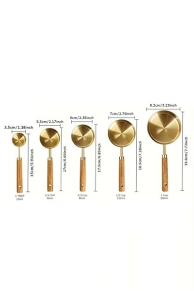 Gold Paslanmaz Çelik Ölçü Kaşığı 15 ml Ahşap Saplı Premium Kalite Ölçü Kaşık
