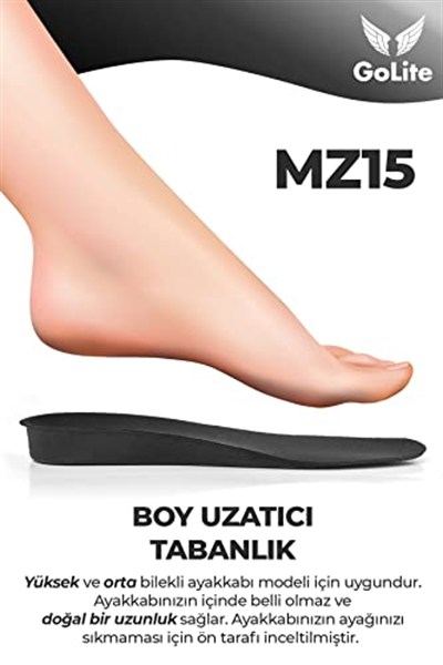 GoLite 2.5 Cm Boy Uzatıcı Tabanlık, Gizli Topuk Yükseltici Ayakkabı Tabanlığı MZ15 (41-42, Siyah)