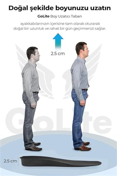 GoLite 2.5 Cm Boy Uzatıcı Tabanlık, Gizli Topuk Yükseltici Ayakkabı Tabanlığı MZ15 (41-42, Siyah)