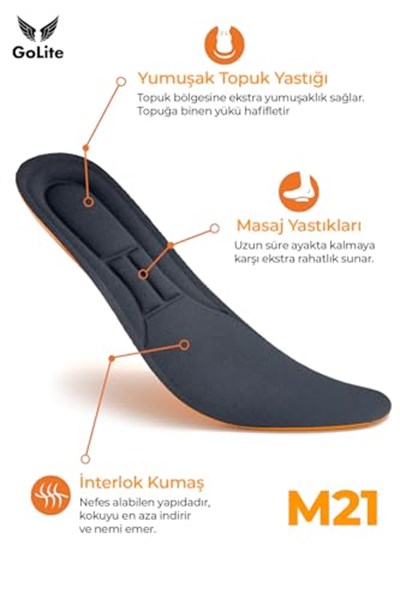GoLite Memory Foam Yumuşak Ortopedik Tabanlık, Hafızalı Spor Ayakkabı Tabanlığı, Rahat Konforlu İç Taban - M21 Insole (38)