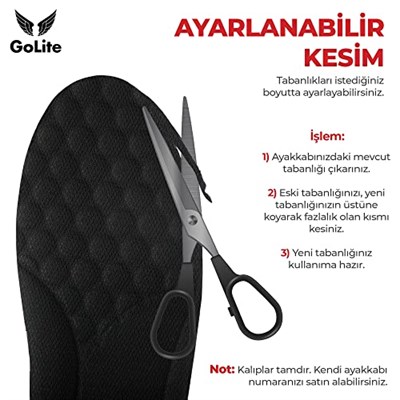 GoLite P22 Ortopedik Ayakkabı Tabanlığı – Yumuşak Poliüretan İç Taban, Arch Desteği ve Parmak Ucu Masaj Noktaları, Konforlu ve Destekleyici Insole, Tüm Ayakkabılar İçin Rahat Yastıklama - (44)