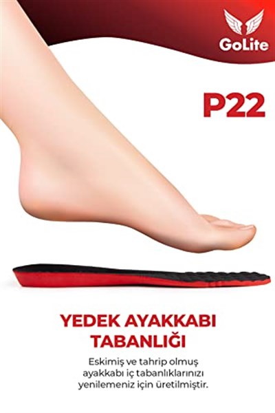 GoLite P22 Ortopedik Ayakkabı Tabanlığı – Yumuşak Poliüretan İç Taban, Arch Desteği ve Parmak Ucu Masaj Noktaları, Konforlu ve Destekleyici Insole, Tüm Ayakkabılar İçin Rahat Yastıklama - (44)