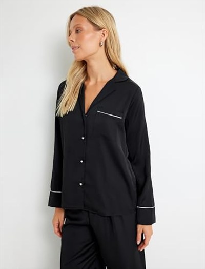 Gömlek Pijama Üstü Uzun Kollu Cep Detaylı Biyeli