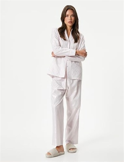 Gömlek Yaka Pijama Üstü Uzun Kollu Düğmeli
