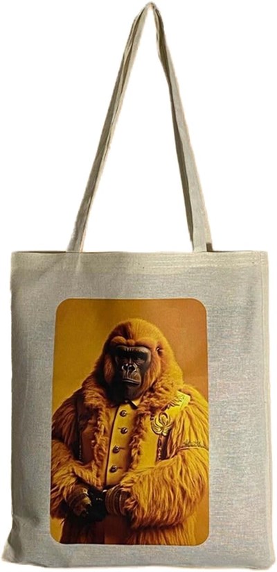 Gorilla Hayvanlar Serisi Baskılı Ham Bez Çanta