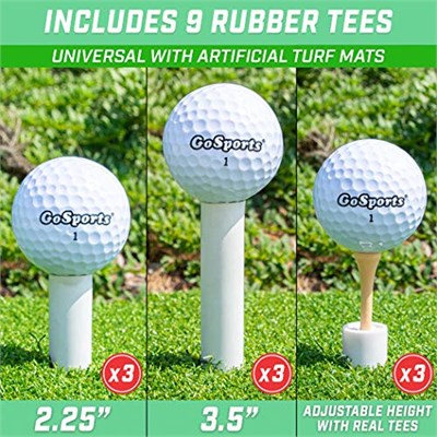 GoSports Kauçuk Golf Tişörtleri 9lu Paket - 3 x 1,5 inç, 2,25 inç ve 3,5 inç Tees - Suni Çim Golf Paspasları ile Evrensel