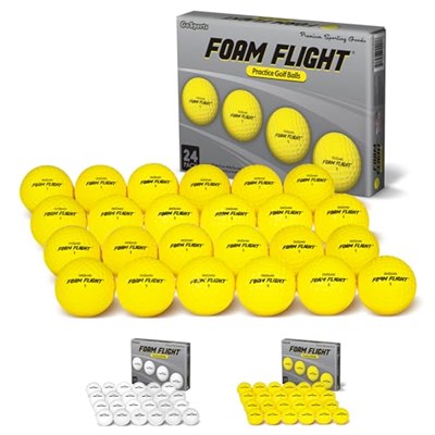 GoSports Köpük Uçuş Egzersiz Golf Topları - 24lü Paket Sınırlı Uçuş Antrenman Topu - Klasik Beyaz veya Yüksek Görünürlüklü Sarı Arasından Seçim Yapın