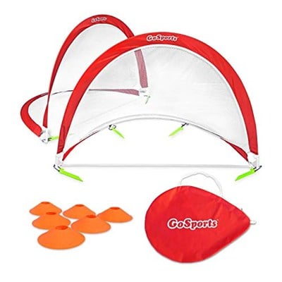 GoSports Portable Pop-Up Soccer Goals for Backyard - Kids & Adults - Set of Two Nets with Agility Training Cones and Carrying Case