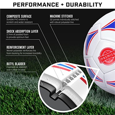 GoSports Premier Futbol Topları, Tekli veya 6’lı Paket, 3, 4, 5 Numara, Top Pompası ile