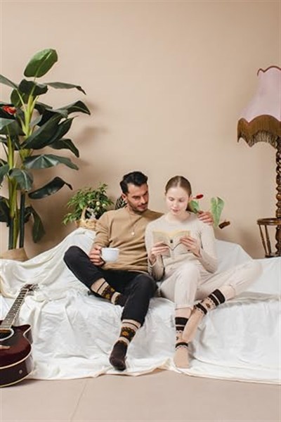 GoWith 2li-4lü Alpaka Yünlü Termal Yıkamalı Yumuşak Doğal Kışlık Ayakkabı Bot İçin Kar Desen Kadın ve Erkek Çorap 3097