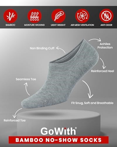 GoWith 3lü-6lı Bambu Beyaz Gri Siyah Elastan No Show Görünmez Dikişsiz Yürüyüş Spor Koşu Sneakers Erkek Çorap 3103