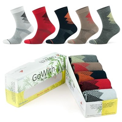 GoWith 5li Renkli Seamless (Dikişsiz) Topuk Burun Güçlendirilmiş Nem Emici Erkek Fit Çorap - Bambu Yürüyüş Koşu Çorabı Seti 3209