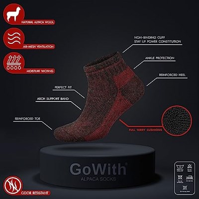 GoWith Unisex Alpaka Yünlü Termal Tam Havlulu Yürüyüş Outdoor Hiking Ayak Bileği Boyu Kısa Patik Çorap 6007