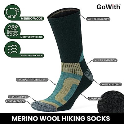 GoWith Unisex Merinos Yünü Tabanaltı Havlulu Dikişsiz Hiking Yürüyüş Aktivite Termal Çorap 3592