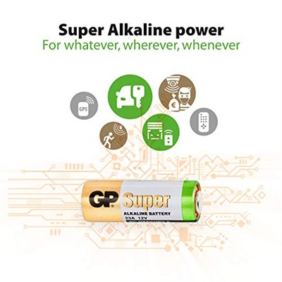 GP Batteries GP23A Süper Alkalin 23A/MN21/V23GA Boy Pil, 12 Volt, 5li Kart, Bakır/Beyaz/Yeşil