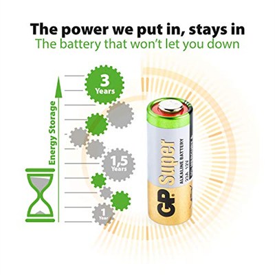 GP Batteries GP23A Süper Alkalin 23A/MN21/V23GA Boy Pil, 12 Volt, 5li Kart, Bakır/Beyaz/Yeşil