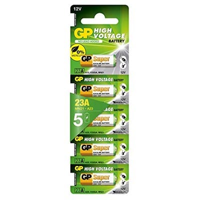 GP Batteries GP23A Süper Alkalin 23A/MN21/V23GA Boy Pil, 12 Volt, 5li Kart, Bakır/Beyaz/Yeşil