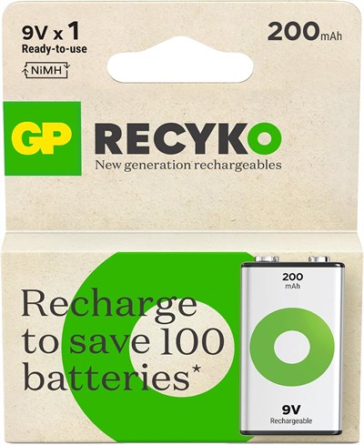 GP Batteries ReCyko 200 9V Boy Ni-Mh Şarjlı Pil, 8.4 Volt, Tekli Kart
