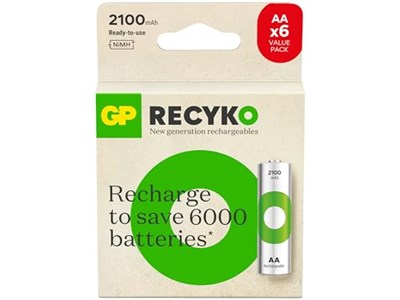 GP Batteries ReCyko 2100 AA Kalem Ni-MH Şarjlı Pil, 1.2 Volt, 6lı Kart