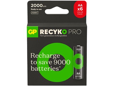 GP Batteries ReCyko Pro AA Kalem Ni-Mh Şarjlı Pil, 1.2 Volt, 6lı Kart