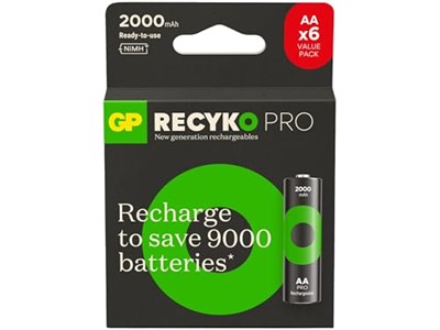 GP Batteries ReCyko Pro AA Kalem Ni-Mh Şarjlı Pil, 1.2 Volt, 6lı Kart