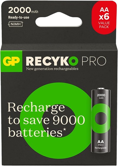 GP Batteries ReCyko Pro AA Kalem Ni-Mh Şarjlı Pil, 1.2 Volt, 6lı Kart