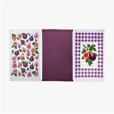 Green Black Figella 3lü Mutfak Havlu Seti Baskılı 40x60