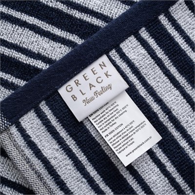 Green Black Marina Plaj Havlusu %100 Pamuk Mavi Çizgili Balık Desenli 70x150