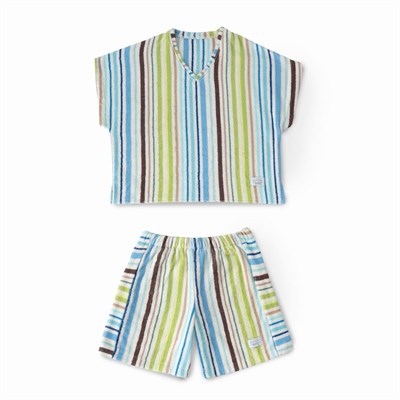 Green Black Stripe Green Kadın Havlu Şortlu Takım %100 Pamuk Renkli Standart