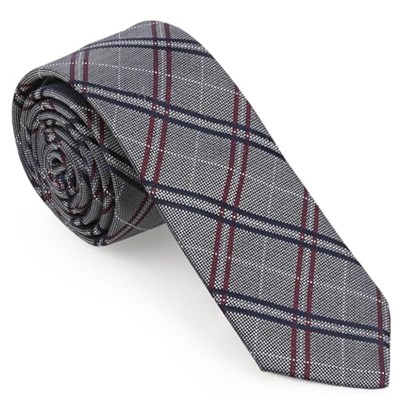 Gri Ekose Desen Slim Kravat- SKAF-1