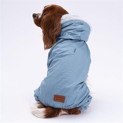 Gri Kürklü Tulum Yağmurluk Küçük Irk Yağmurluk Köpek Kıyafeti Köpek Yağmurluğu M