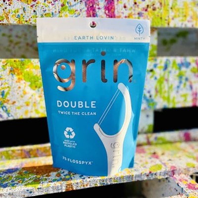 GRIN Çift Flosspyx, Diş İpi Seçimleri, 75 Sayı, Diş Yüzgeçleri, Nane Lezzeti, Geri Dönüşümlü Plastik, 2 Hatlı Güçlü Diş İpi, Daha Uzun Diş İpi Kafası, Yiyecek ve Plak Tuzakları, Güvenli Yumuşak