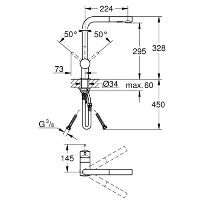 Grohe Eviye Bataryası Spiralli 2 Fonksiyonlu Minta Krom- 30274000