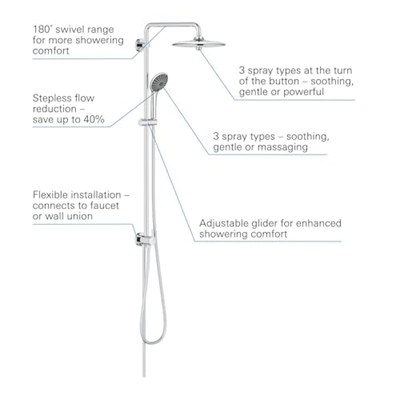 GROHE Vitalio Joy System 260 Yön Değiştiricili Duş Sistemi | Duvar Dışı Bağlantı | 3 Akışlı Tepe Duşu / 3 Akışlı El Duşu / 1750mm & 800mm Duş Hortumu | Su Tasarruflu | Duş Başlığı | Krom | 27357002