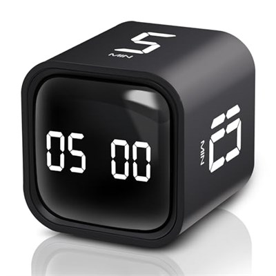 GT-1 Pomodoro Zamanlayıcı Küp, Flip Timer, Öğrenci Ders Çalışma Saati, 5/10/30/60 dk & Özel Geri Sayım, USB Şarjlı, Sessiz/Titreşimli Alarm, Mutfak Kronometresi - Siyah