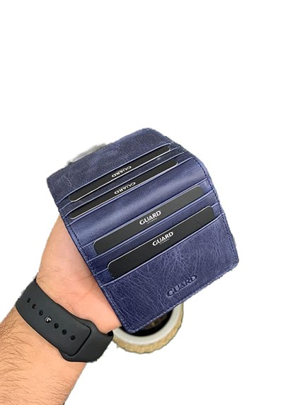Guard Antik Lacivert Patlı Tasarım Deri Kartlık Erkek/Kadın P5239