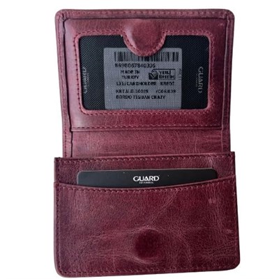 Guard Cüzdan Mini Mıknatıslı Kartlık Kartvizitlik Hakiki Deri 10.5x7.5x2 cm Mini (Bordo)