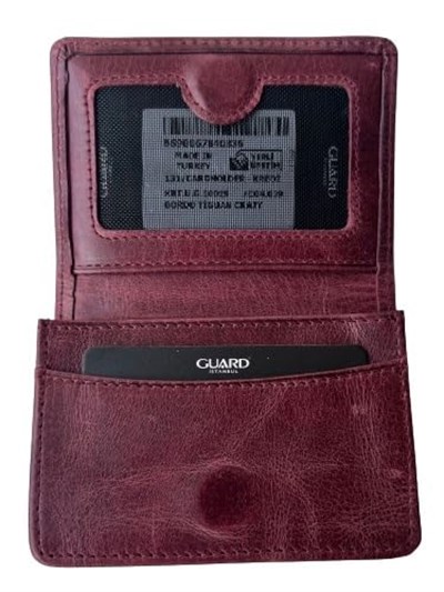 Guard Cüzdan Mini Mıknatıslı Kartlık Kartvizitlik Hakiki Deri 10.5x7.5x2 cm Mini (Bordo)