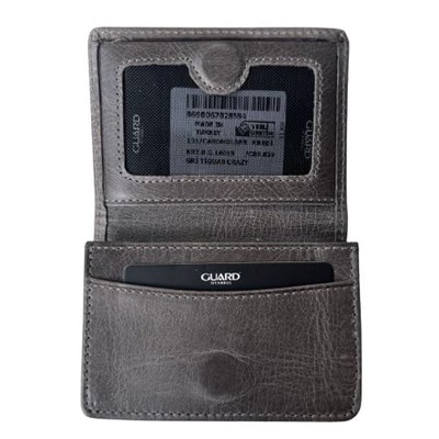 Guard Cüzdan Mini Mıknatıslı Kartlık Kartvizitlik Hakiki Deri 10.5x7.5x2 cm Mini (Gri)