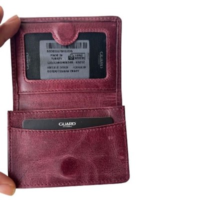 Guard Cüzdan Mini Mıknatıslı Kartlık Kartvizitlik Hakiki Deri 10.5x7.5x2 cm Mini (Bordo)