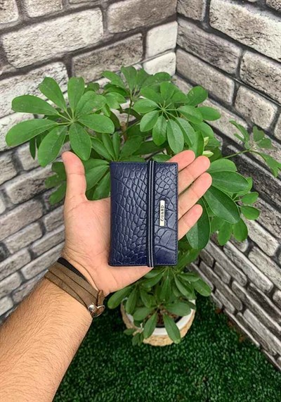 Guard Lacivert Croco Desenli Hakiki Deri Lastikli Spor Kartlık Erkek P1041