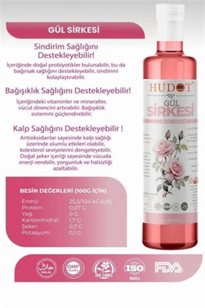 Gül Sirkesi Doğal Fermantasyon 500ml HUDOT ORGANİK