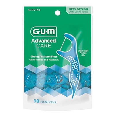 GUM - 888DF Advanced Care Flossers, Fresh Mint Dental String Floss Picks, E Vitamini ve Florür, 90 Adet
