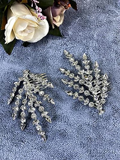 Gümüş Çift Yapraklı Helen Model Kına Tacı Saç Aksesuarı