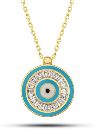 Gümüş Gold Nazar Boncuğu Kadın Kolye SL12621