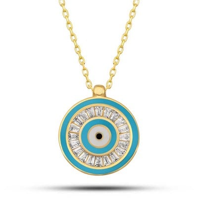 Gümüş Gold Nazar Boncuğu Kadın Kolye SL12621