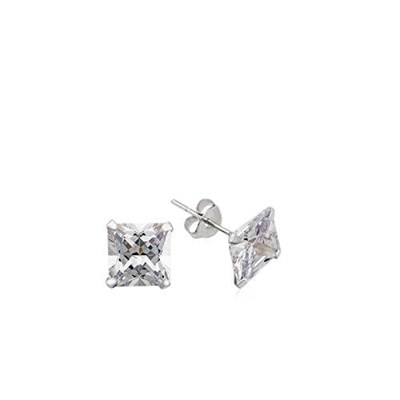 Gümüş Kare Tek Taş Zirkon Küpe - 4 mm